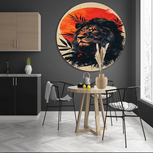 Portret van een leeuw in de schemering aluminium muurcirkel