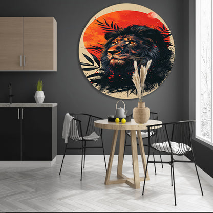 Portret van een leeuw in de schemering aluminium muurcirkel