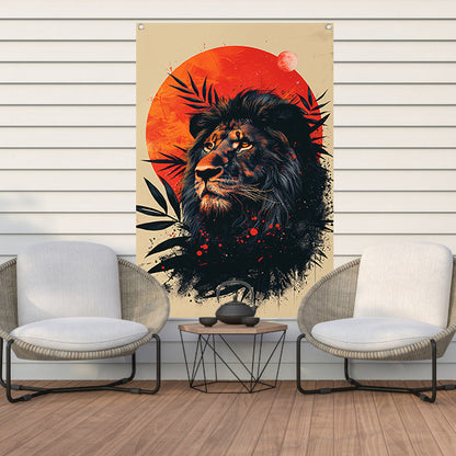 Portret van een leeuw in de schemering tuinposter