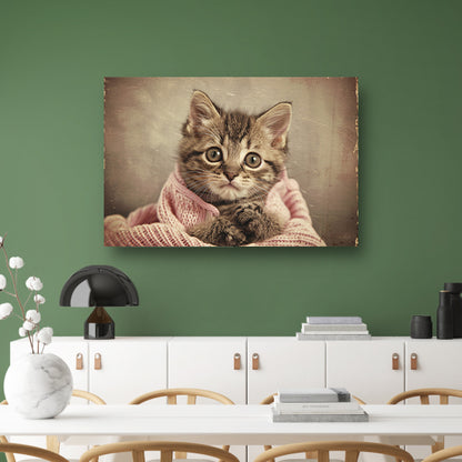 Schattige kitten gewikkeld in roze trui canvas