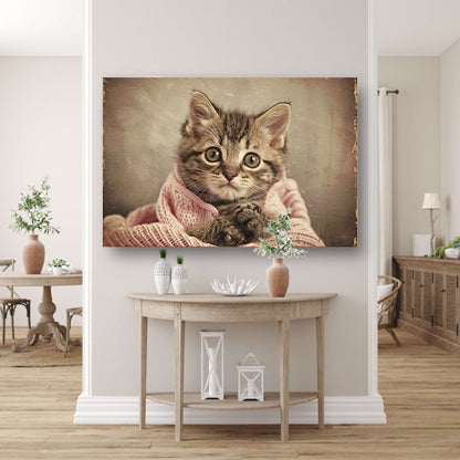 Schattige kitten gewikkeld in roze trui canvas