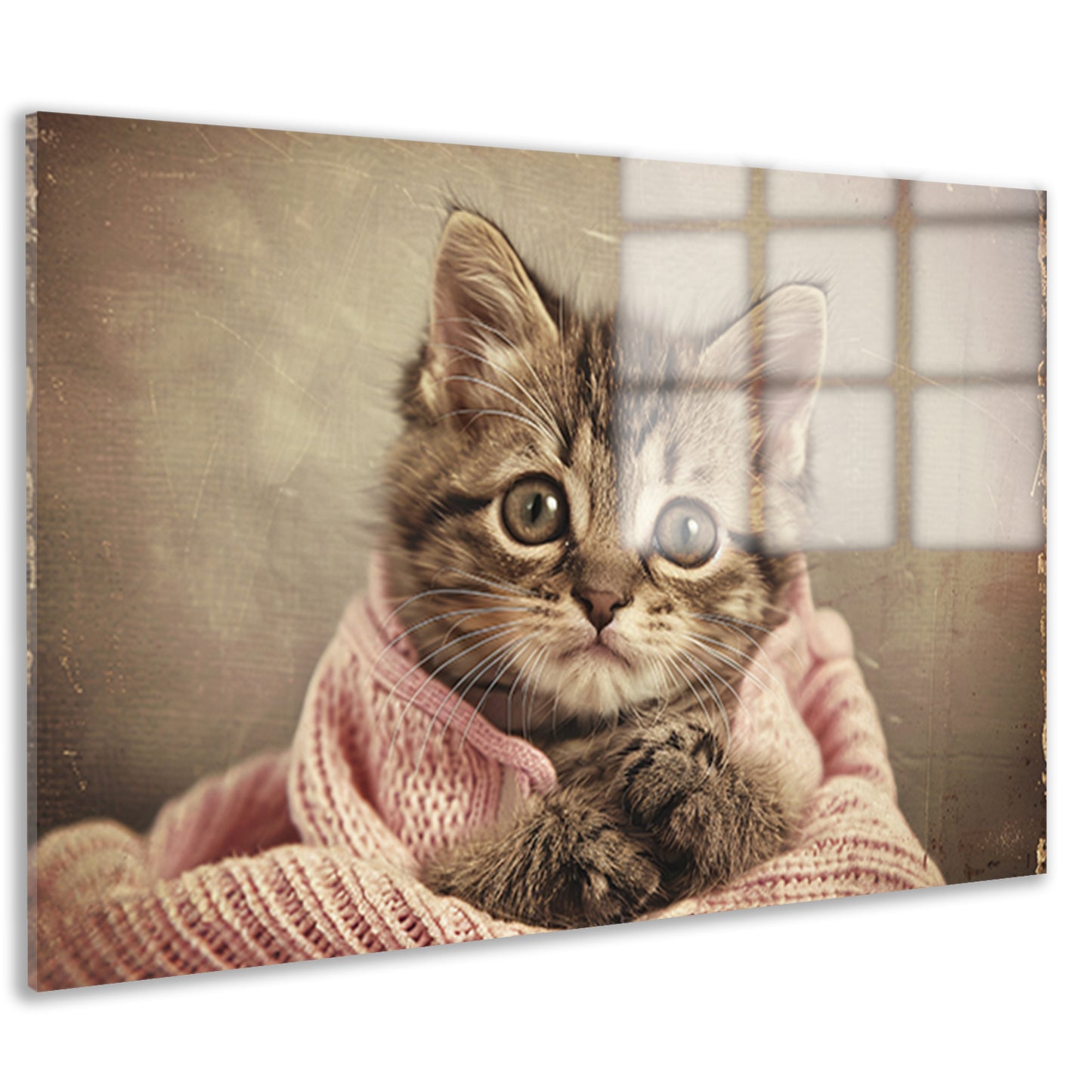 Schattige kitten gewikkeld in roze trui acrylglas