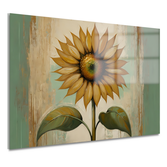 Zonnebloem schilderij met goud acrylglas