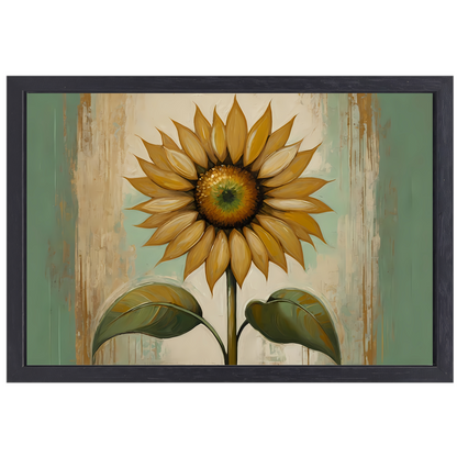 Zonnebloem schilderij met goud canvas met baklijst
