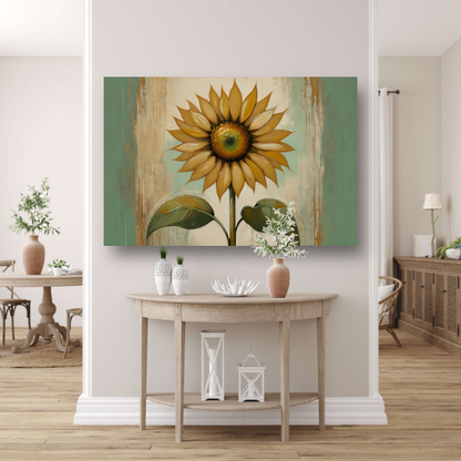 Zonnebloem schilderij met goud acrylglas