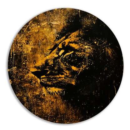 Mysterieus Leeuwenportret in rustieke stijl aluminium muurcirkel