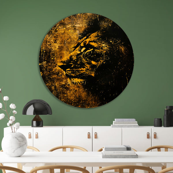 Mysterieus Leeuwenportret in rustieke stijl aluminium muurcirkel