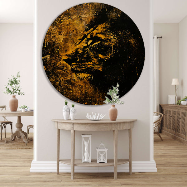 Mysterieus Leeuwenportret in rustieke stijl aluminium muurcirkel