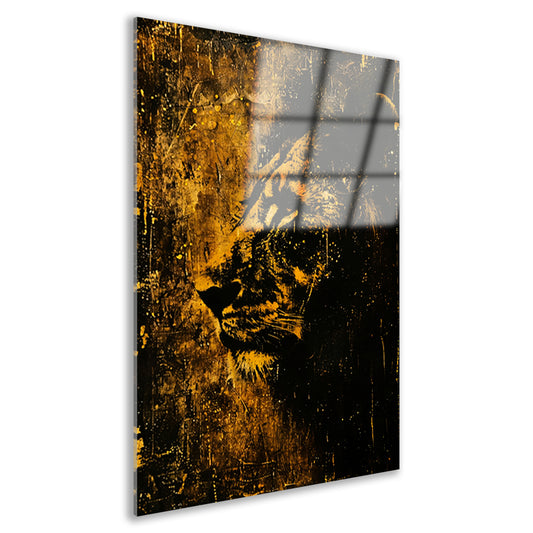 Mysterieus Leeuwenportret in rustieke stijl acrylglas