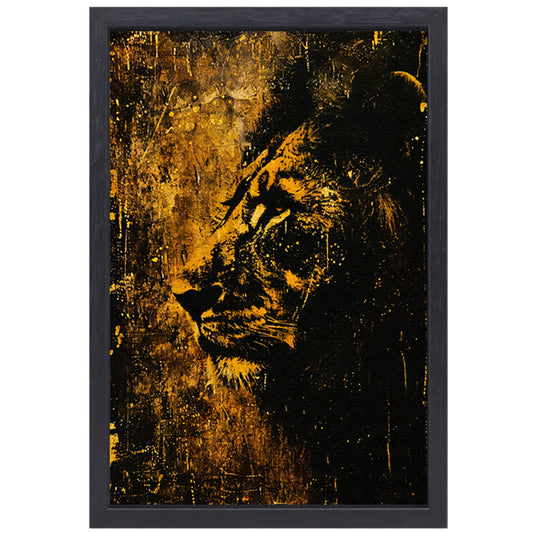 Mysterieus Leeuwenportret in rustieke stijl canvas met baklijst