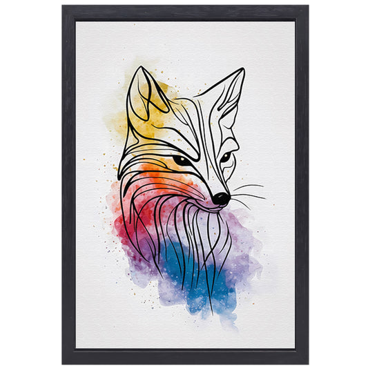 Abstracte Vos in Levendige Aquarelkleuren canvas met baklijst