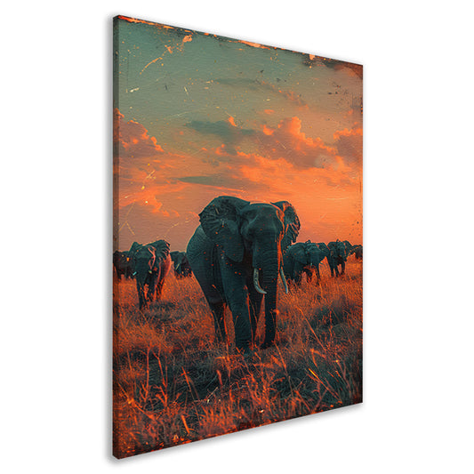 Olifantenkudde traverseert savanne canvas