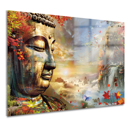 Boeddha in Herfstpracht met Vlinders acrylglas