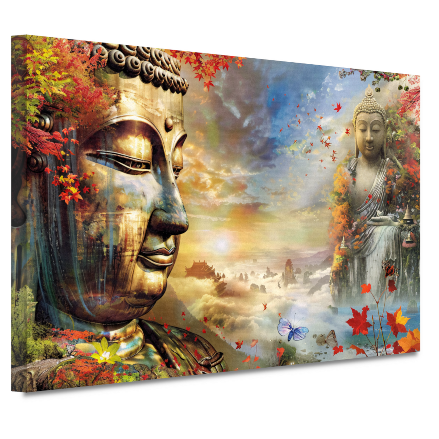 Boeddha in Herfstpracht met Vlinders canvas