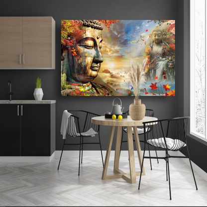 Boeddha in Herfstpracht met Vlinders canvas