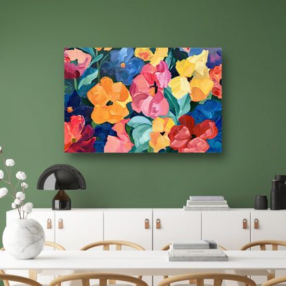 Abstracte explosie van kleurrijke bloemen en bladeren poster