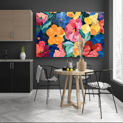 Abstracte explosie van kleurrijke bloemen en bladeren poster