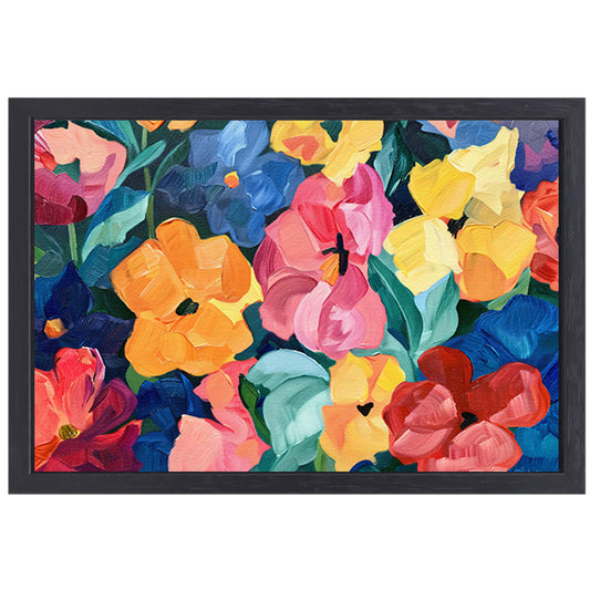 Abstracte explosie van kleurrijke bloemen en bladeren canvas met baklijst