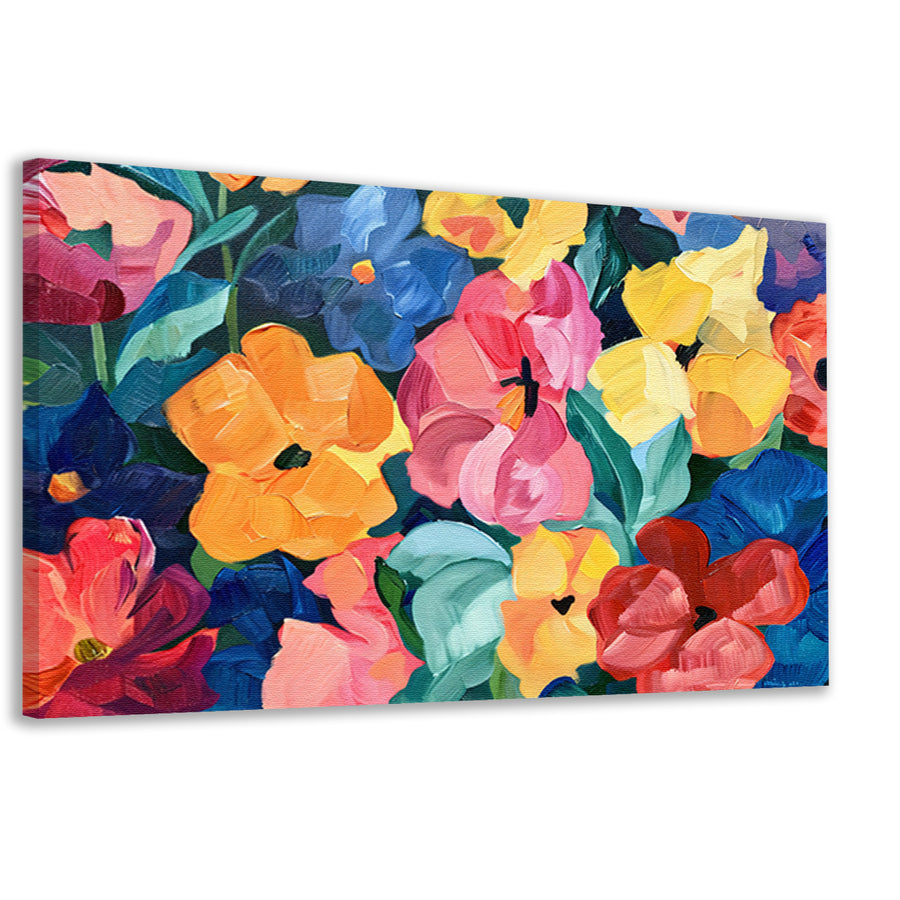Abstracte explosie van kleurrijke bloemen en bladeren canvas