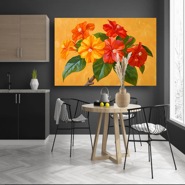 Kleurrijke bloemen en bladeren schilderij canvas met baklijst