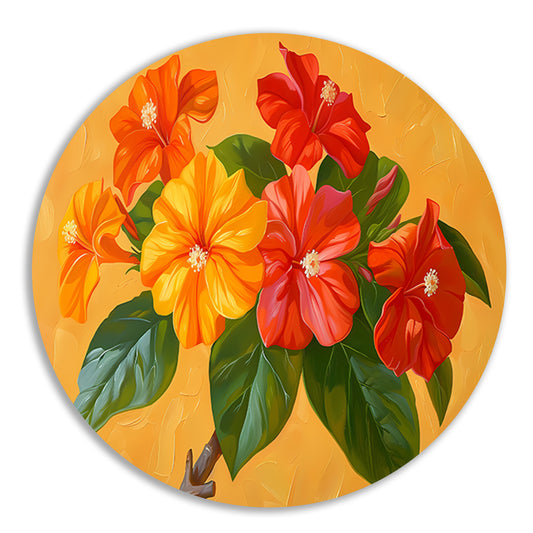 Kleurrijke bloemen en bladeren schilderij aluminium muurcirkel