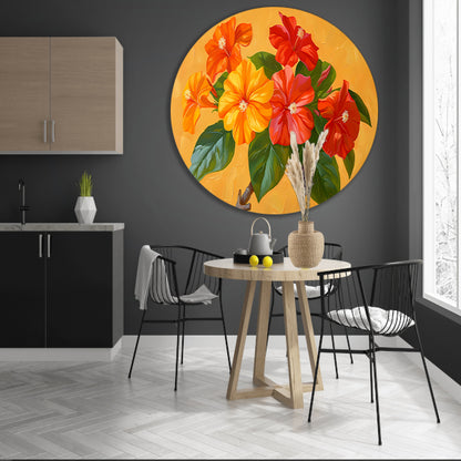 Kleurrijke bloemen en bladeren schilderij aluminium muurcirkel