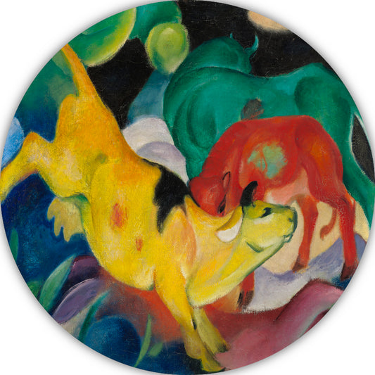 Koeien Rood Groen Geel - Franz Marc aluminium muurcirkel