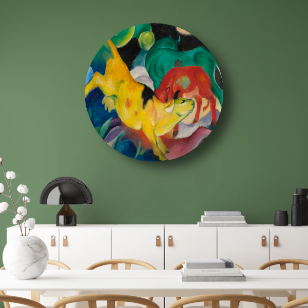 Koeien Rood Groen Geel - Franz Marc aluminium muurcirkel