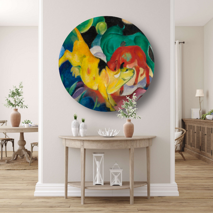 Koeien Rood Groen Geel - Franz Marc aluminium muurcirkel