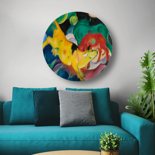 Koeien Rood Groen Geel - Franz Marc aluminium muurcirkel