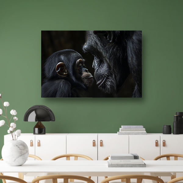 Intieme close-up van chimpansee en baby acrylglas