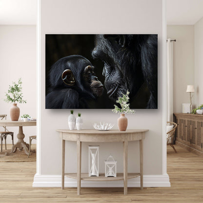 Intieme close-up van chimpansee en baby canvas