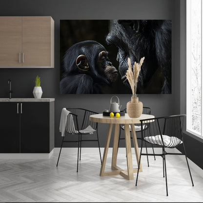 Intieme close-up van chimpansee en baby canvas