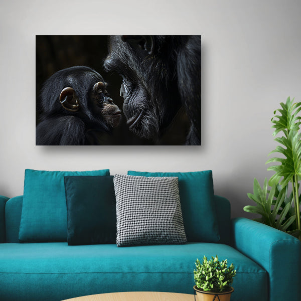 Intieme close-up van chimpansee en baby canvas