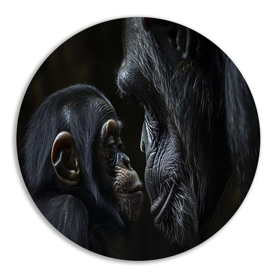 Intieme close-up van chimpansee en baby forex muurcirkel
