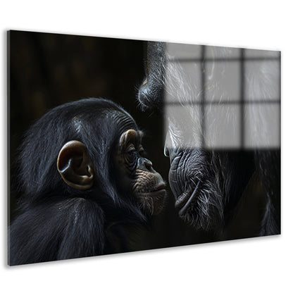 Intieme close-up van chimpansee en baby acrylglas