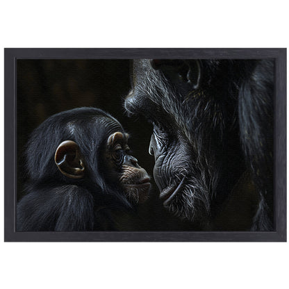 Intieme close-up van chimpansee en baby canvas met baklijst