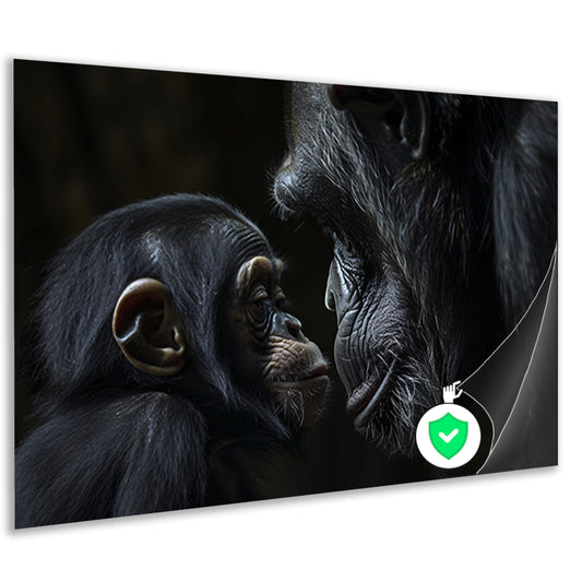 Intieme close-up van chimpansee en baby poster