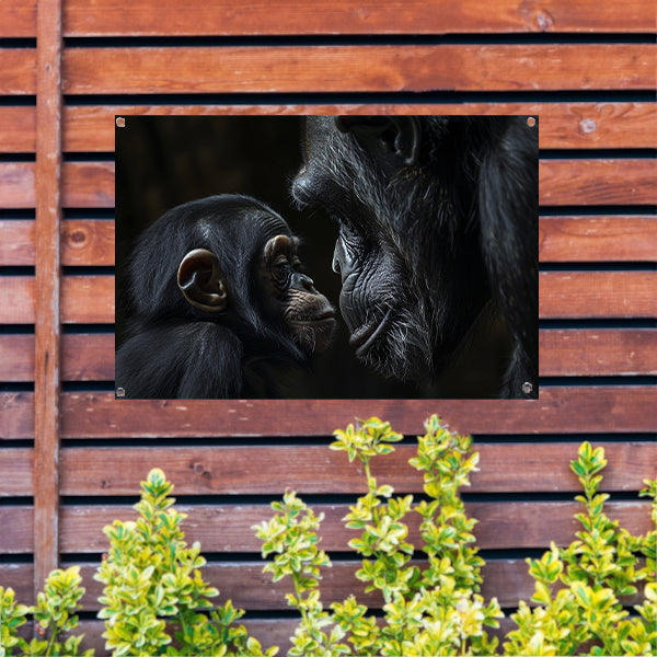 Intieme close-up van chimpansee en baby tuinposter