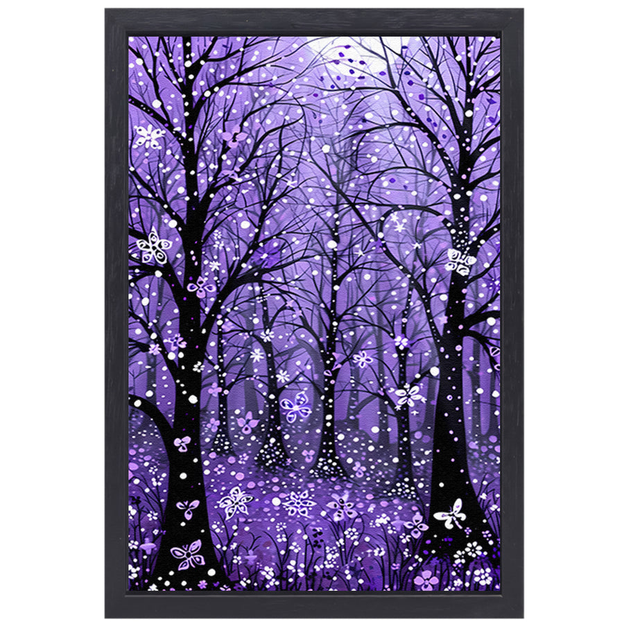 Betoverend paars bos met vlinders canvas met baklijst