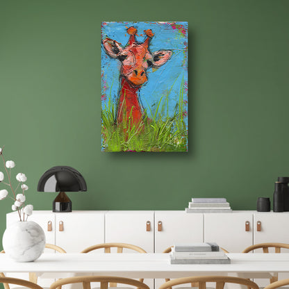 Kleurrijk abstract schilderij van een giraffe poster