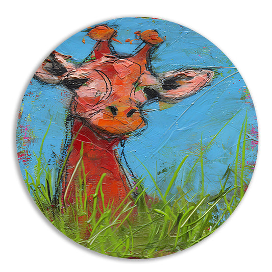 Kleurrijk abstract schilderij van een giraffe aluminium muurcirkel