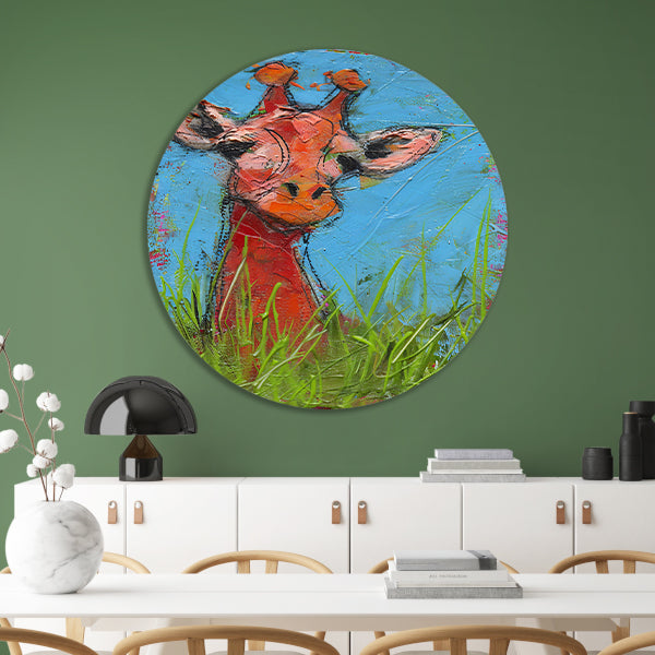 Kleurrijk abstract schilderij van een giraffe aluminium muurcirkel