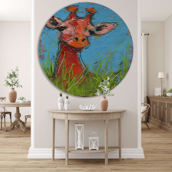 Kleurrijk abstract schilderij van een giraffe aluminium muurcirkel