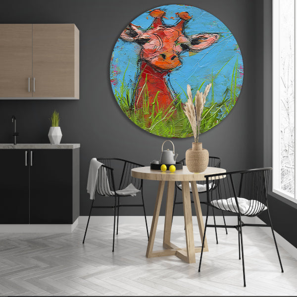Kleurrijk abstract schilderij van een giraffe aluminium muurcirkel