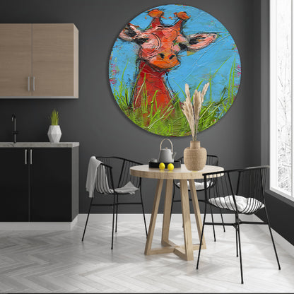 Kleurrijk abstract schilderij van een giraffe aluminium muurcirkel