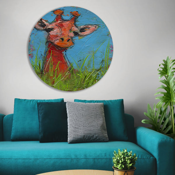 Kleurrijk abstract schilderij van een giraffe aluminium muurcirkel