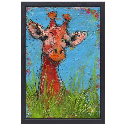 Kleurrijk abstract schilderij van een giraffe canvas met baklijst