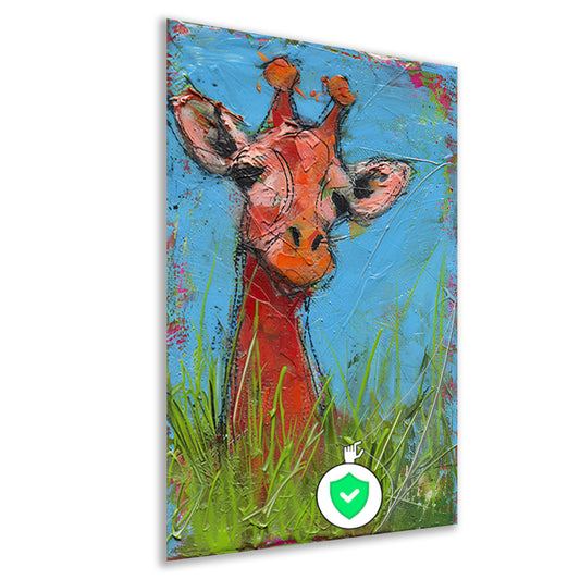 Kleurrijk abstract schilderij van een giraffe poster