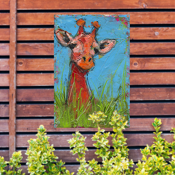 Kleurrijk abstract schilderij van een giraffe tuinposter